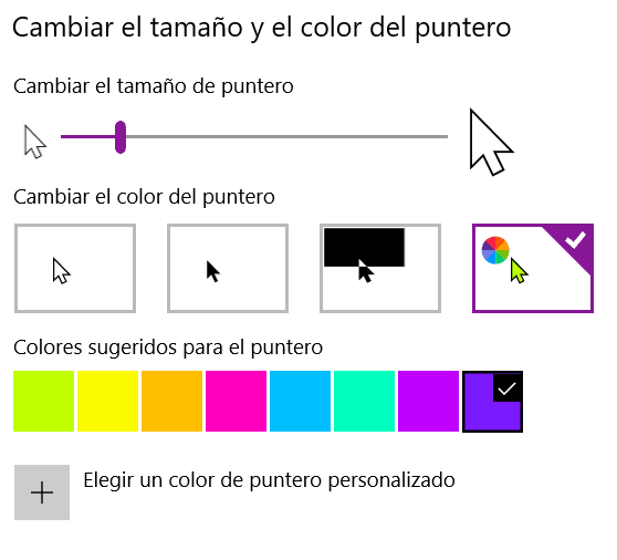 Mejora en la personalización del puntero en Windows 10